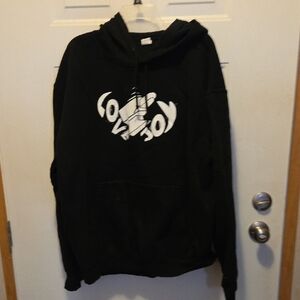 Men's Black Pullover Hoodie with White Graphic